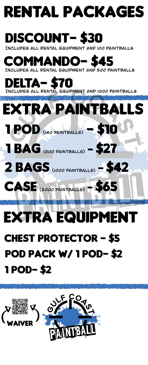 Pricing, Paintball, Slidell Gulf Coast Paintball